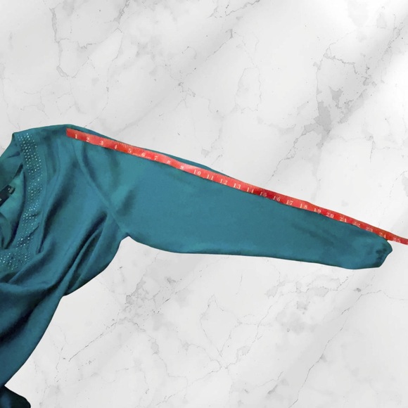 APT. 9 Women's Teal Lucky Shot Embellished V-Neck Satin Blouse Top Size Medium - Picture 14 of 15